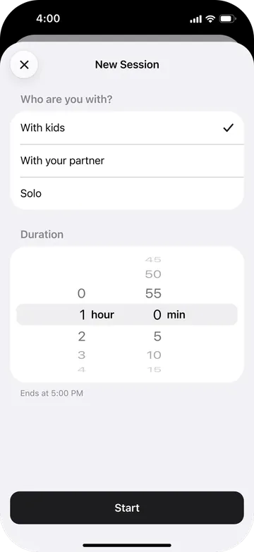 iPhone: a new session with your kids until 5:00 PM.
